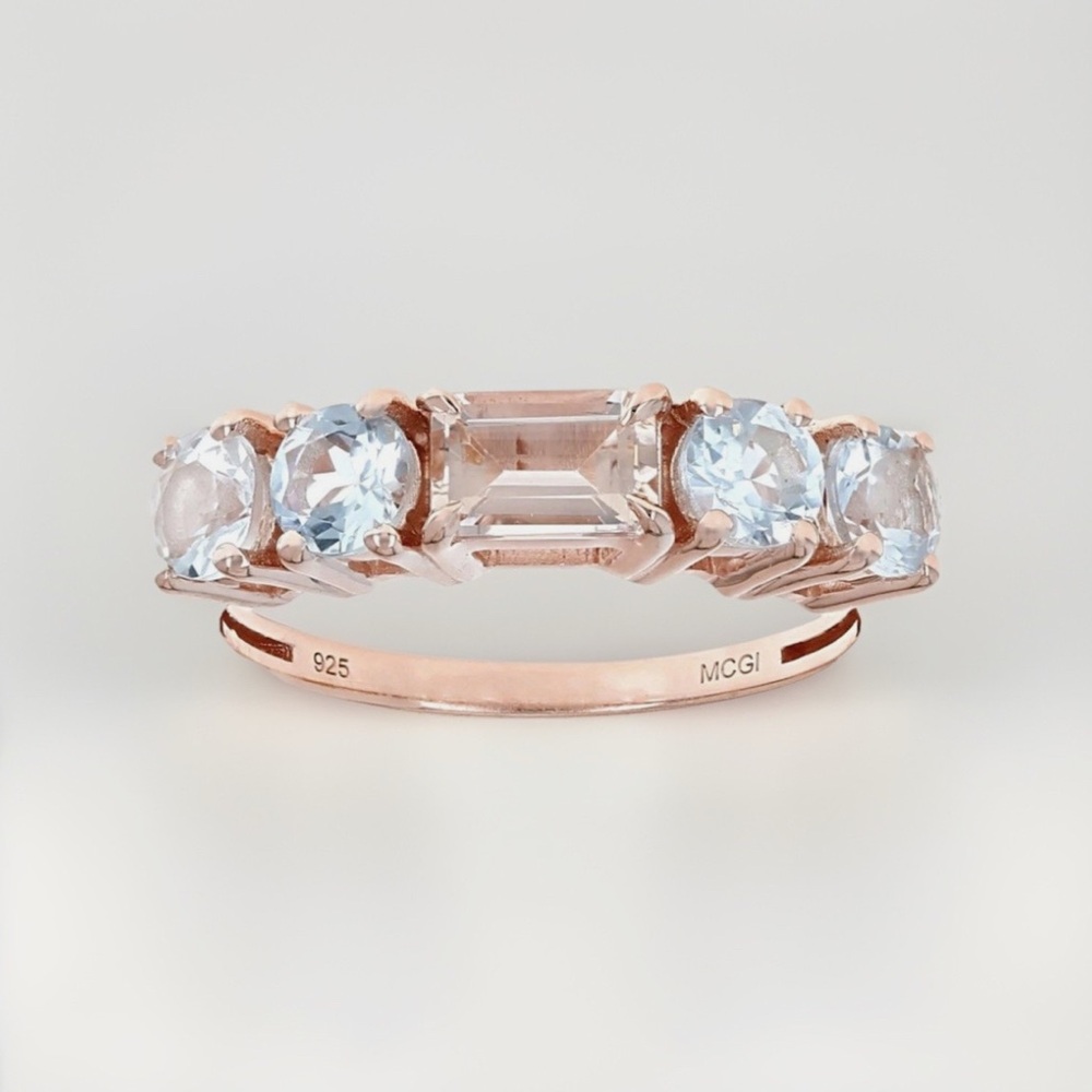 NWT Peach Morganite and Blue Aquamarine Ring• 925 Sterling • Size 8